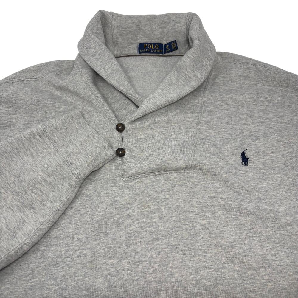 Polo Ralph Lauren Mens 3XB Gray Shawl Collar Elbow Patch Thick Pullover Sweater